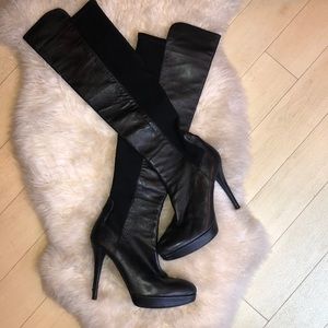 Black thigh high Stewart Weizmann heel boots